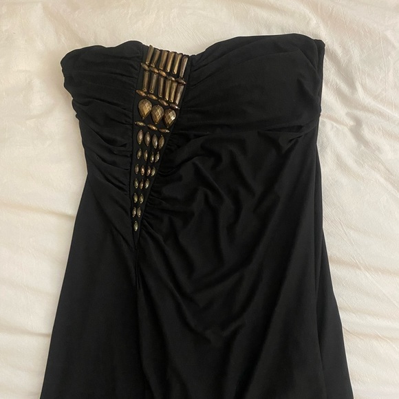 SAPA Y2K Black Brown Bronze Strapless Mini Dress w/ beading and wrap detailing - Picture 4 of 5